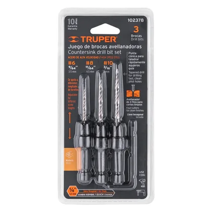 Juego de 3 brocas avellanadoras, TRUPER