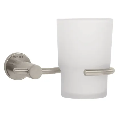Portavaso cepillero satín con vaso de vidrio, FOSET ELEMENT
