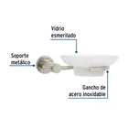 Jabonera metálica satín con plato de vidrio, FOSET ELEMENT 2
