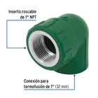 Codo 90° PPR,  1', rosca hembra con inserto metálico, FOSET 2