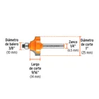 Broca para router, redondeado con moldura, 1' con balero 3