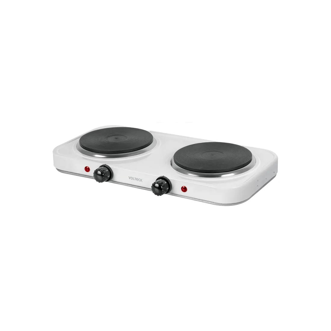 Parrilla eléctrica 2 quemadores de disco, blanca, VOLTECK