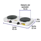 Parrilla eléctrica 2 quemadores de disco, blanca, VOLTECK 3