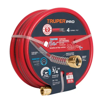 Manguera 3/4' super reforzada 4 capas 30m conexiones metal