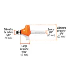 Broca para router, redondeado con moldura, 1-1/4' con balero 3