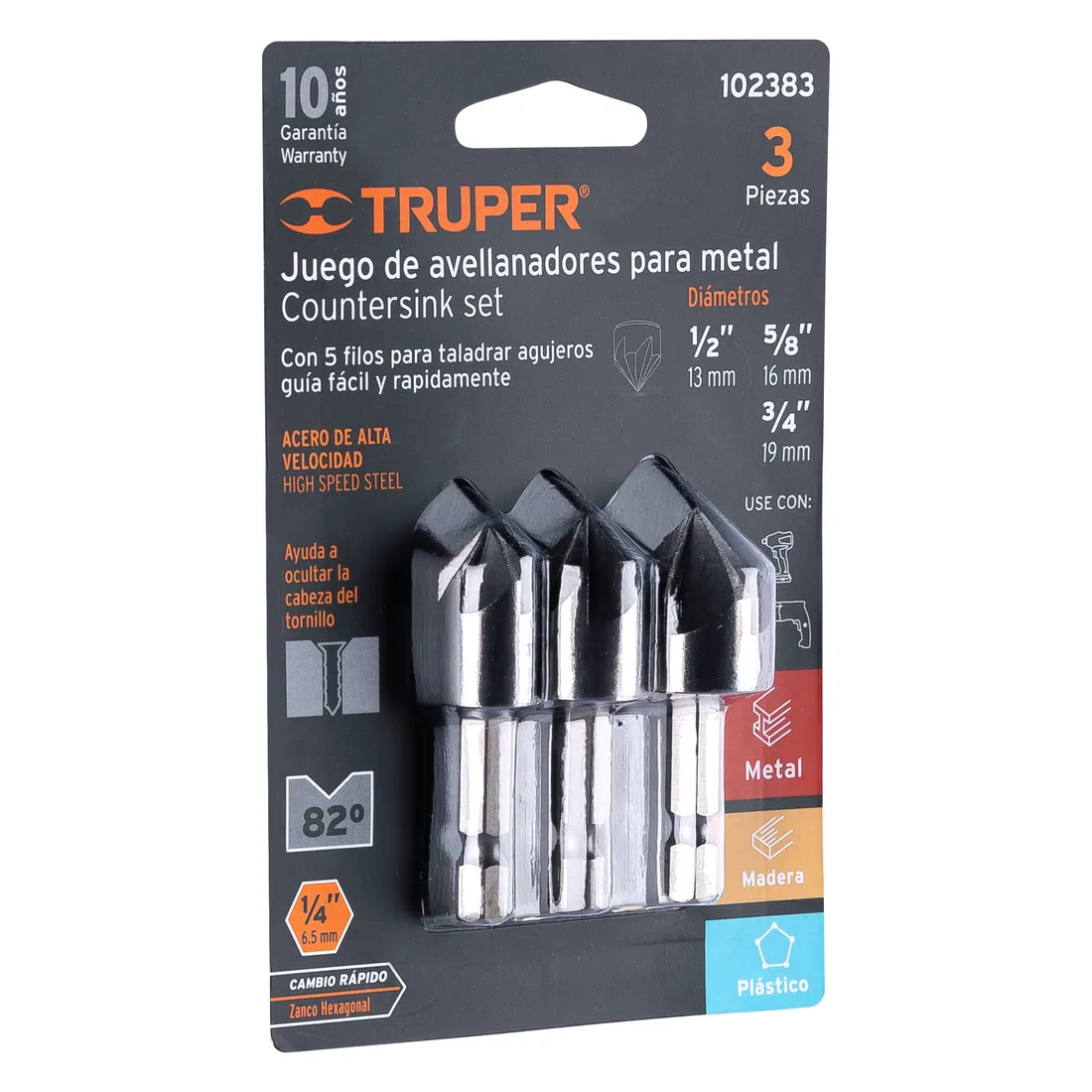Juego de 3 avellanadores HSS, TRUPER