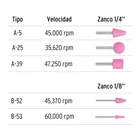 Juego de 5 piedras montadas zanco 1/4' y 1/8',uso general 2