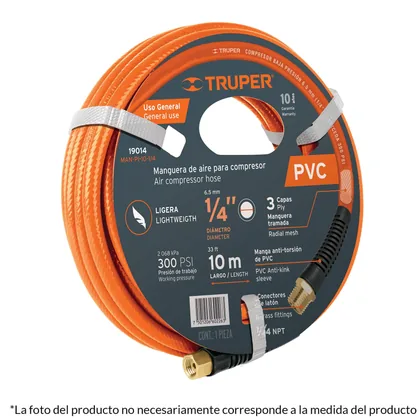 Manguera para compresor, de PVC, 5m x 3/8', TRUPER