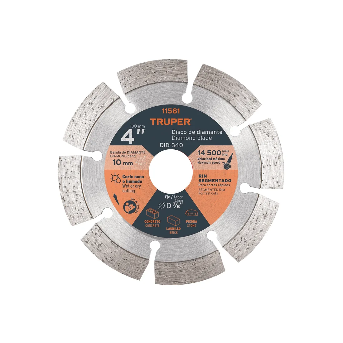 Disco de diamante de 4' x 2.1 mm, rin segmentado, TRUPER