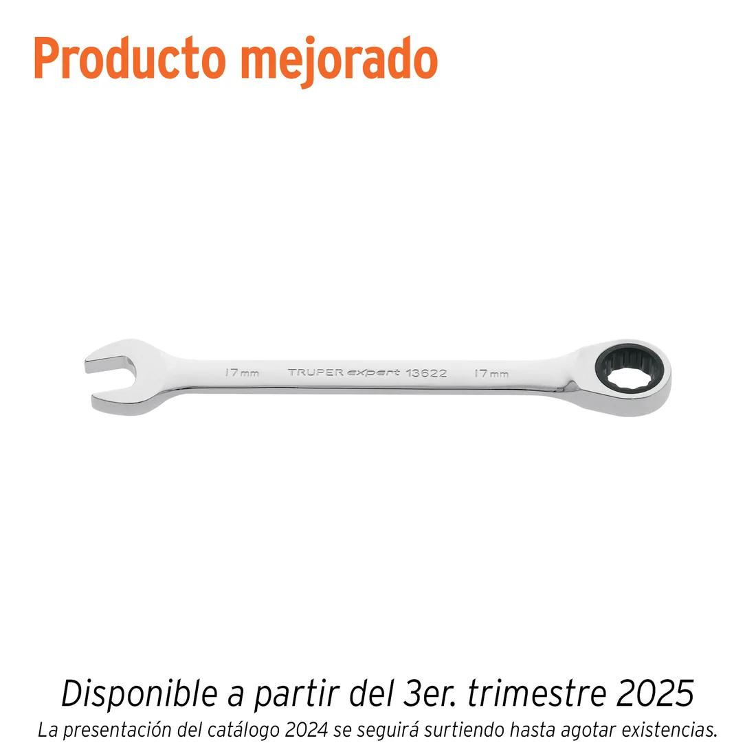 Llave combinada con matraca 17 mm x 218 mm largo, EXPERT
