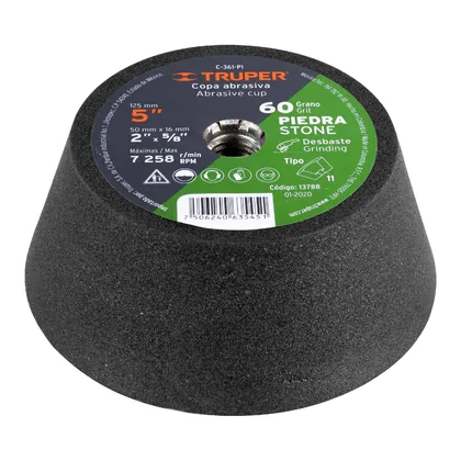 Copa desbaste de piedra 5' grano 60, eje 5/8-11, TRUPER
