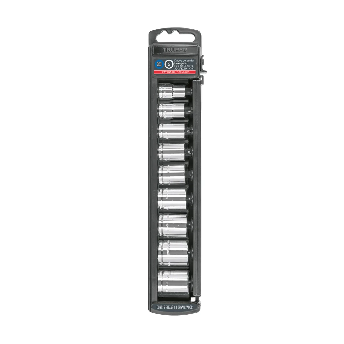 Juego de 9 dados cuadro 3/8' std, TRUPER