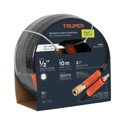 Manguera para compresor, de hule, 10m x 1/2', TRUPER
