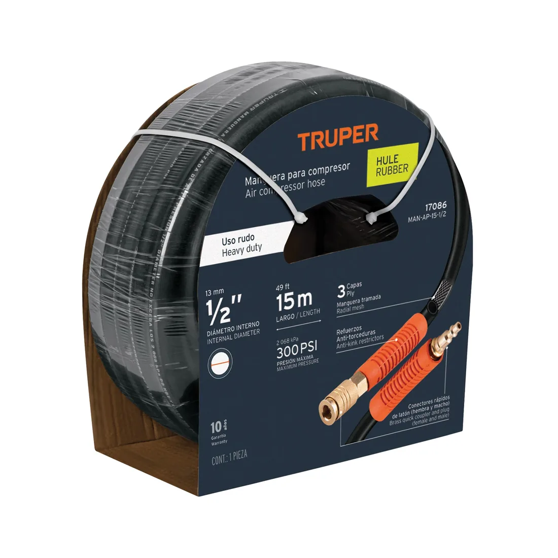 Manguera para compresor, de hule, 15m x 1/2', TRUPER