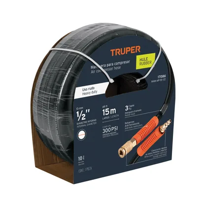 Manguera para compresor, de hule, 15m x 1/2', TRUPER