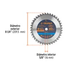 Disco sierra 8-1/4' para madera, 40 dientes centro 5/8' 3