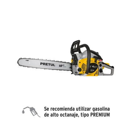 Motosierra de 45 cc a gasolina con barra de 18', PRETUL