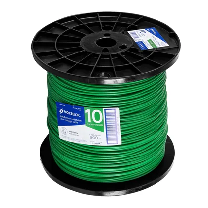Metro de cable THHW-LS 10 AWG verde en carrete de 500 m