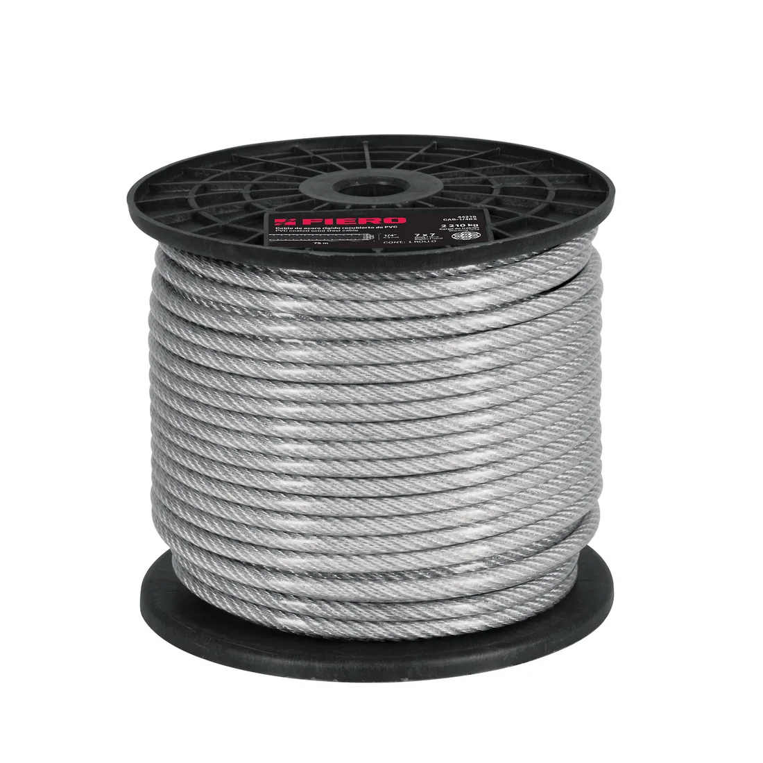 Metro de cable rígido 1/16' acero 7x7 recubierto PVC, 75 m