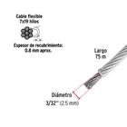 Metro cable flexible 3/32' acero 7x19 recubierto PVC, 75 m 3
