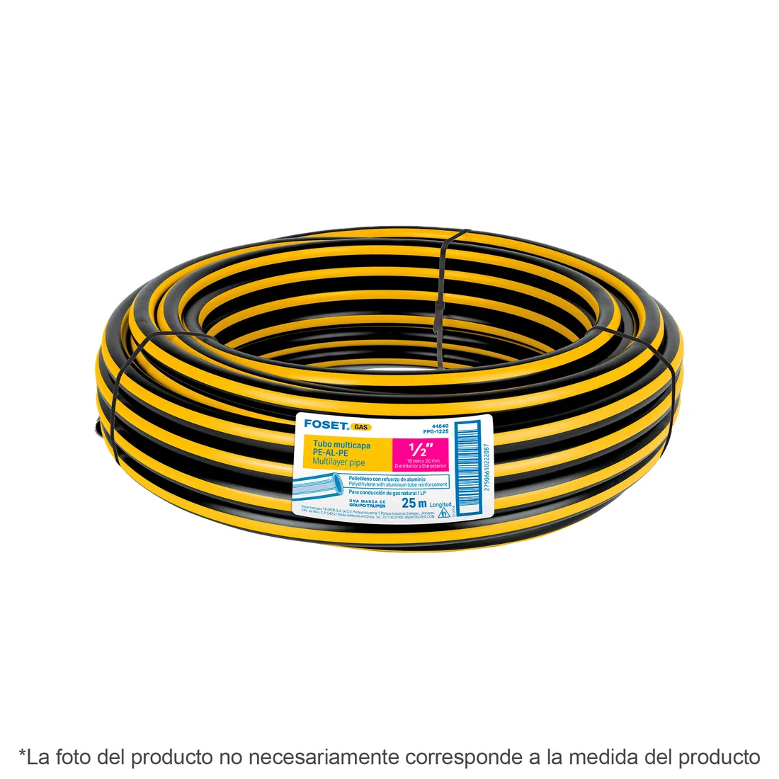 Metro de manguera para gas, 3/8' PE-AL-PE en rollo de 25m