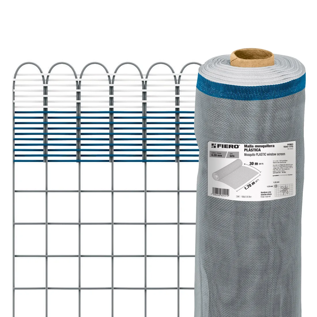 Rollo de 30 m x 1.7 m de malla mosquitera plástica gris