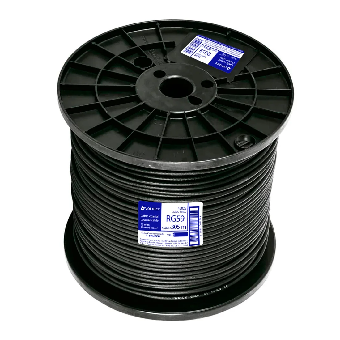 Metro de cable coaxial RG59 en carrete de 305 m, VOLTECK