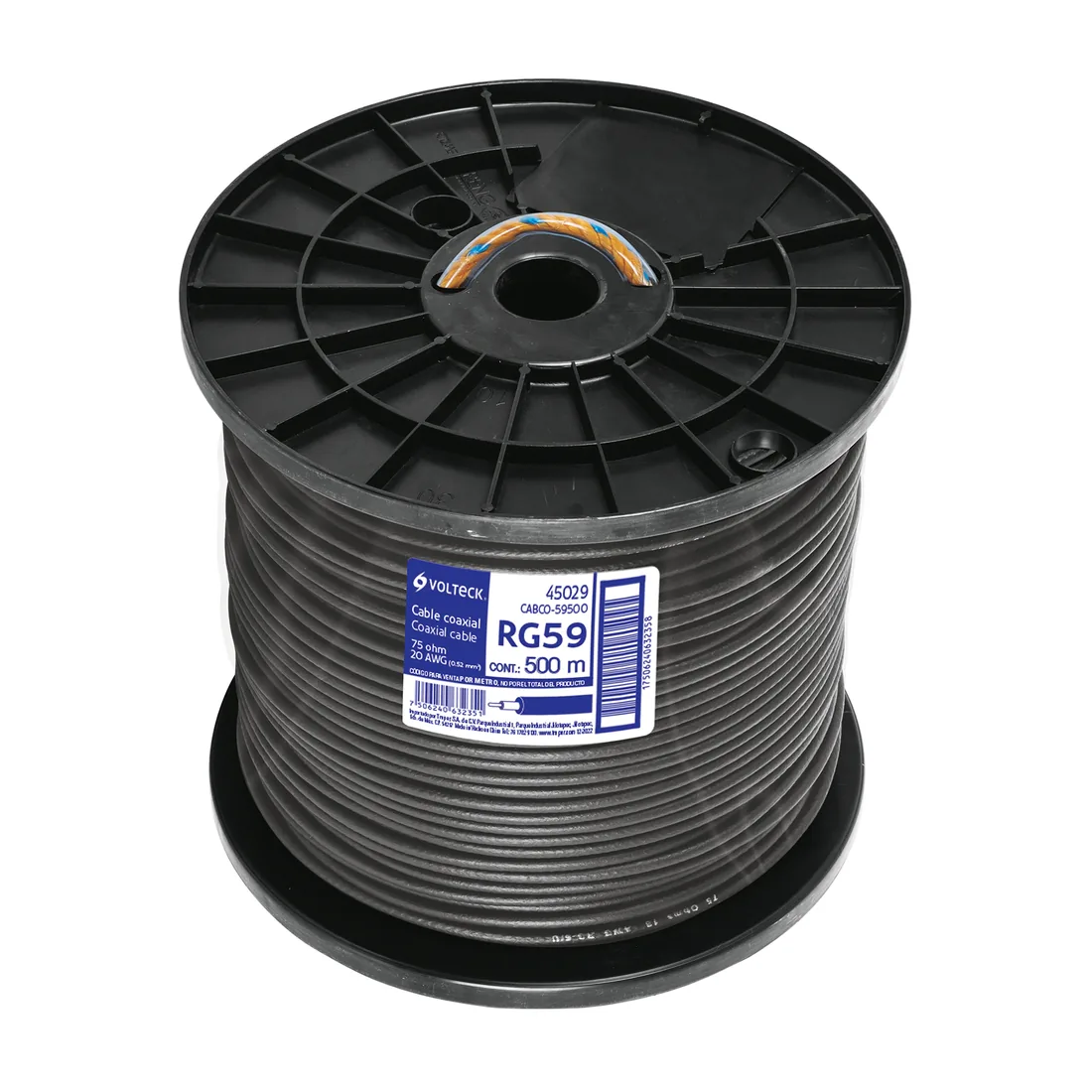 Metro de cable coaxial RG59 en carrete de 500 m, VOLTECK