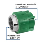 Adaptador PPR 1-1/4' hembra con inserto metálico, FOSET 2