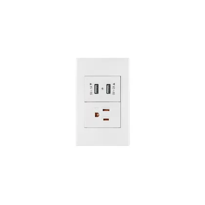 Placa armada 1contacto, 2puertos USB, 1.5mod,Española,blanco