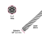 Metro de cable rígido 1/4' de acero 7x7 hilos, 300 m, FIERO 3