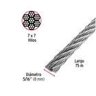 Metro de cable rígido 5/16' de acero 7x7 hilos, 75 m, FIERO 3
