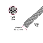 Metro de cable flexible 1/2' de acero 7x19 hilos, 75 m 3