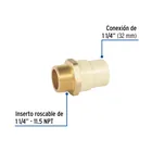 Adaptador macho de CPVC 1-1/4' con inserto y tuerca de latón 2
