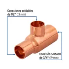 Tee reducida de cobre 3/4' x 1/2' x 1/2', FOSET 2