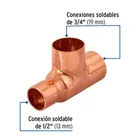 Tee reducida de cobre 3/4' x 1/2' x 3/4', FOSET 2