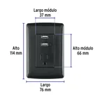 Contacto aterrizado + 2 puertos USB, negro, línea Italiana 3