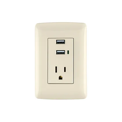 Contacto aterrizado + 2 puertos USB, marfil, línea Italiana