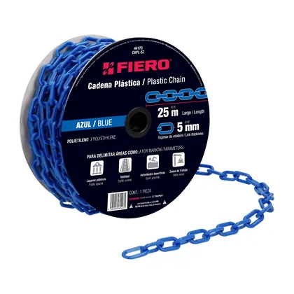Metro de cadena de 5 mm de plástico azul, carrete de 25 m
