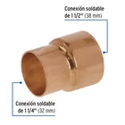 Reducción campana de cobre 1-1/2 x 1-1/4', FOSET 2
