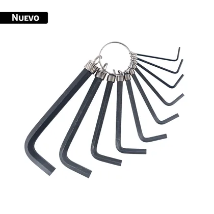 Juego de 10 llaves hexagonales std, tipo llavero, PRETUL