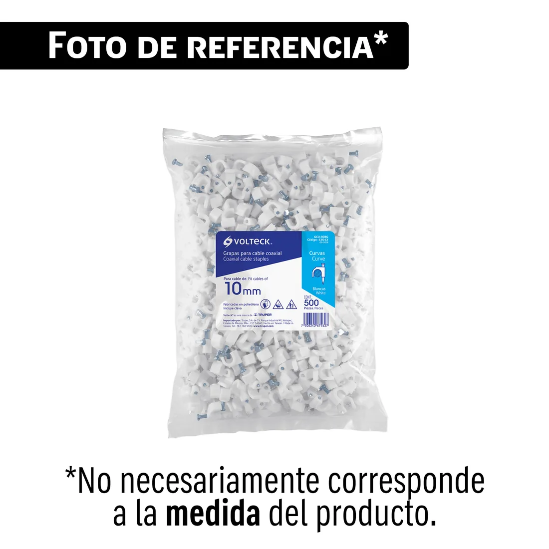Bolsa con 100 grapas blancas de 6 mm para cable redondo