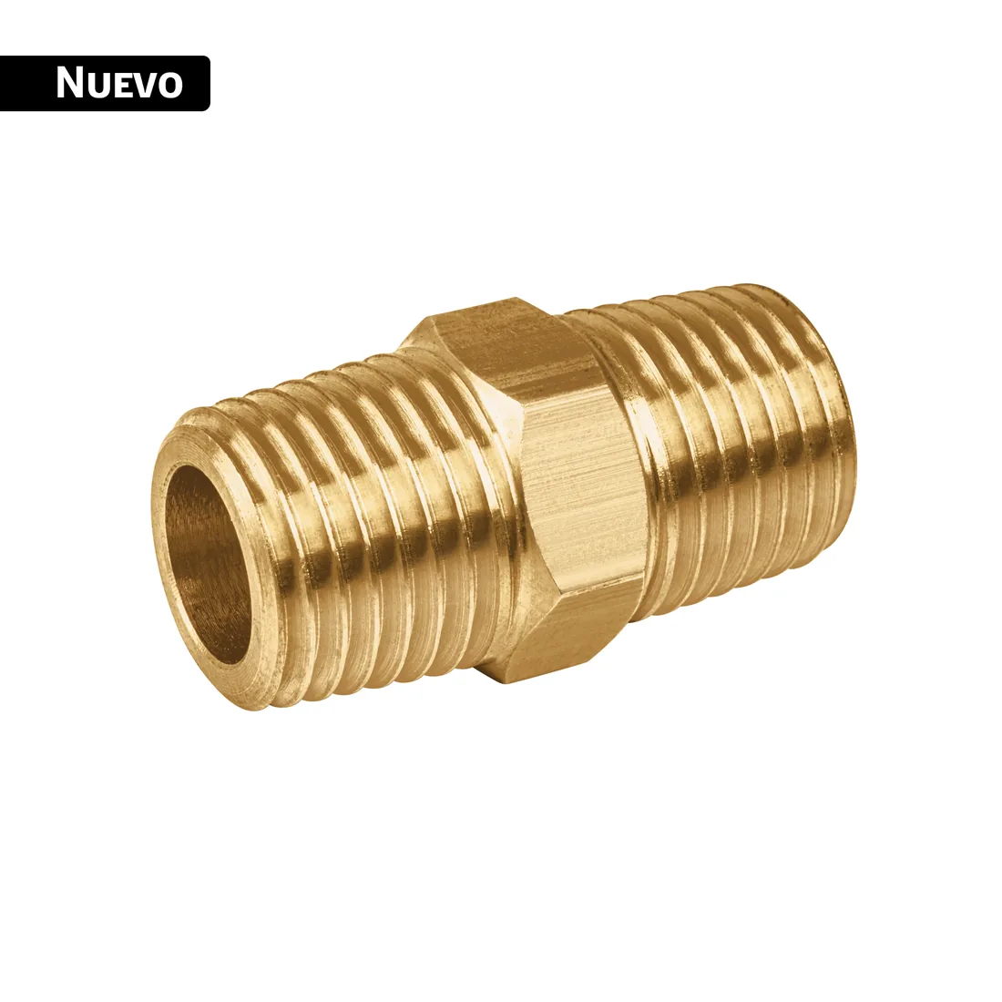 Niple unión NPT de latón, 1/4' con tuerca hexagonal, FOSET