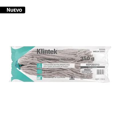 Trapeador tipo mechudo, 350 g repuesto, algodón, KLINTEK