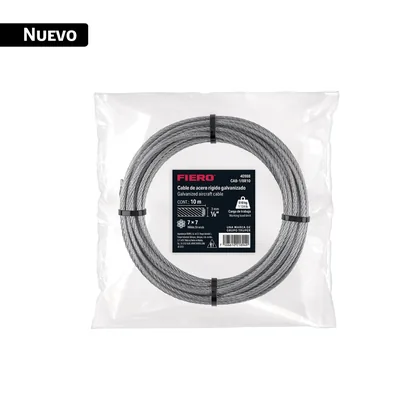 Cable rígido 1/8' x 10 m, acero galvanizado, FIERO