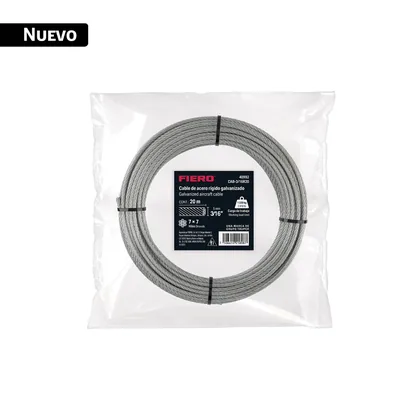 Cable rígido 3/16' x 20 m, acero galvanizado, FIERO