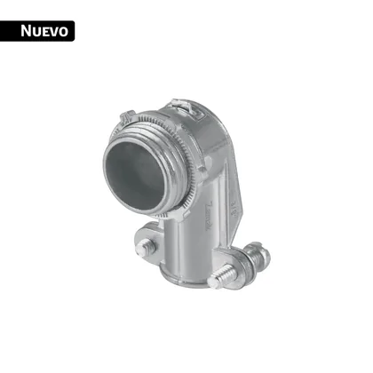Conector curvo 3/8' para tubo flexible metálico, VOLTECK
