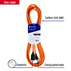 Extensión eléctrica uso rudo 6m 2x16 AWG para 1 clavija 3