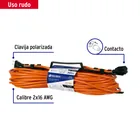 Extensión eléctrica uso rudo 30 m 2x16 AWG para 1 clavija 3