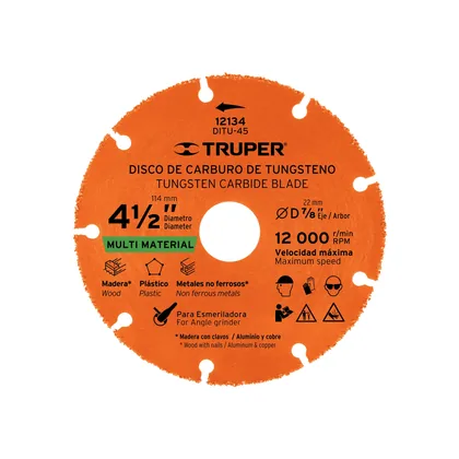 Disco 4-1/2' multimaterial de carburo de tungsteno, TRUPER